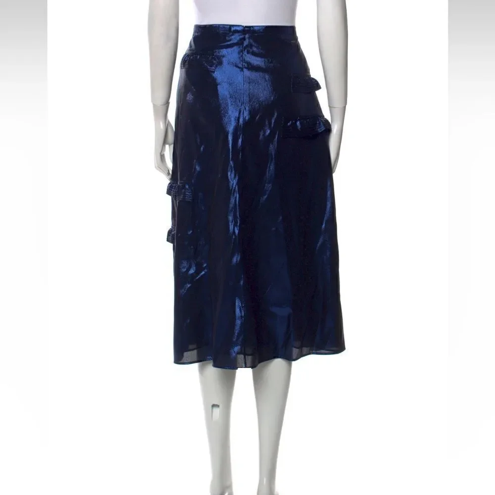 Burberry Women’s midi length silk blend skirt size 6 dark blue NWT - Picture 6 of 16